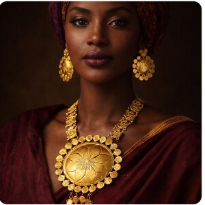 طقم ذهب ملكي بتصميم تراثي يعكس روح الأصالة والفخامة في أدق تفاصيله.